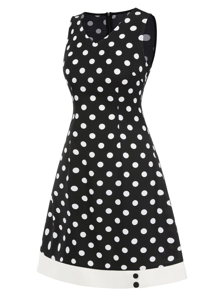 Black 1960s Polka Dot V-Neck Dress, vintage dress, retro fashion - perfect for women who love vintage and retro fashion