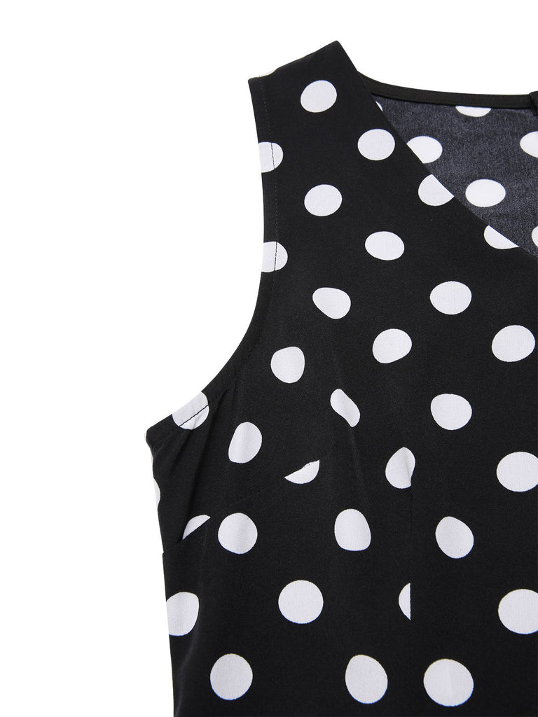Black 1960s Polka Dot V-Neck Dress | Retro Stage Black 1960s Polka Dot V-Neck Dress | Retro Stage