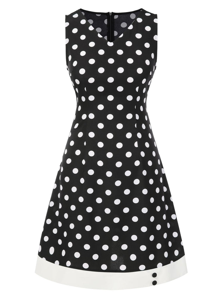 Black 1960s Polka Dot V-Neck Dress, vintage dress, retro fashion - perfect for women who love vintage and retro fashion