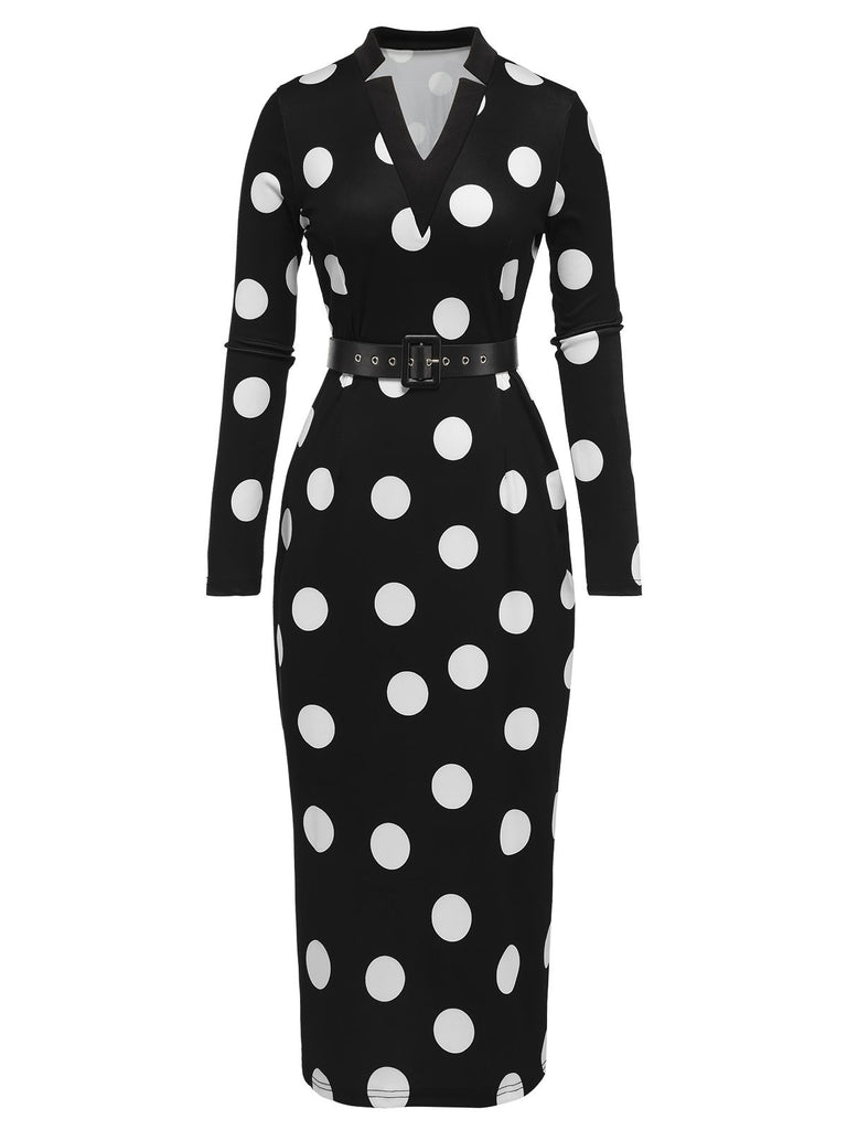 Black 1960s Polka Dot V-Neck Dress: timeless style reimagined