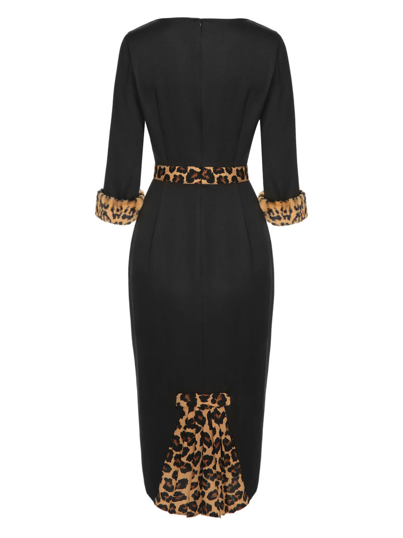 half black half leopard dress 1960s Raw Hem Asymmetric Wrap fitted jersey shaped back with narrow Lingerie 101: What to Color:Black Oak