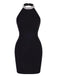 Black 1960s Rhinestone Solid Halter Dress, vintage dress, retro fashion - perfect for women who love vintage and retro fashion