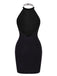 Black 1960s Rhinestone Solid Halter Dress, vintage dress, retro fashion - perfect for women who love vintage and retro fashion