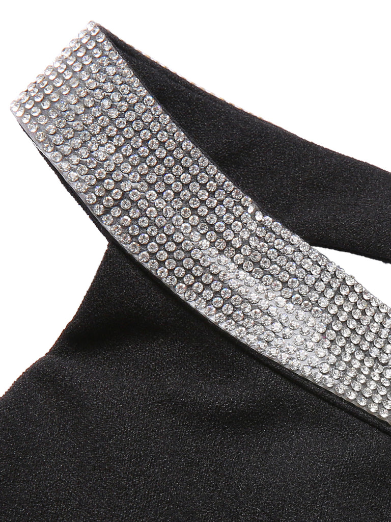 Black 1960s Rhinestone Solid Halter Dress, vintage dress, retro fashion - perfect for women who love vintage and retro fashion
