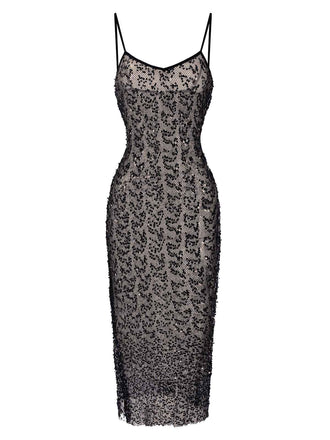 Black 1960s Sequined Spaghetti Straps Dress, vintage dress, retro fashion - perfect for women who love vintage and retro fashion