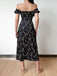 Black 1960s Side Slit Ditsy Floral Off-Shoulder Dress — a 1960s silhouette that turns sidewalks into runways