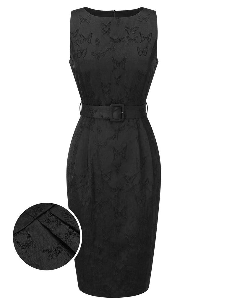 Black 1960s Sleeveless Butterflies Belted Solid Dress: timeless style reimagined