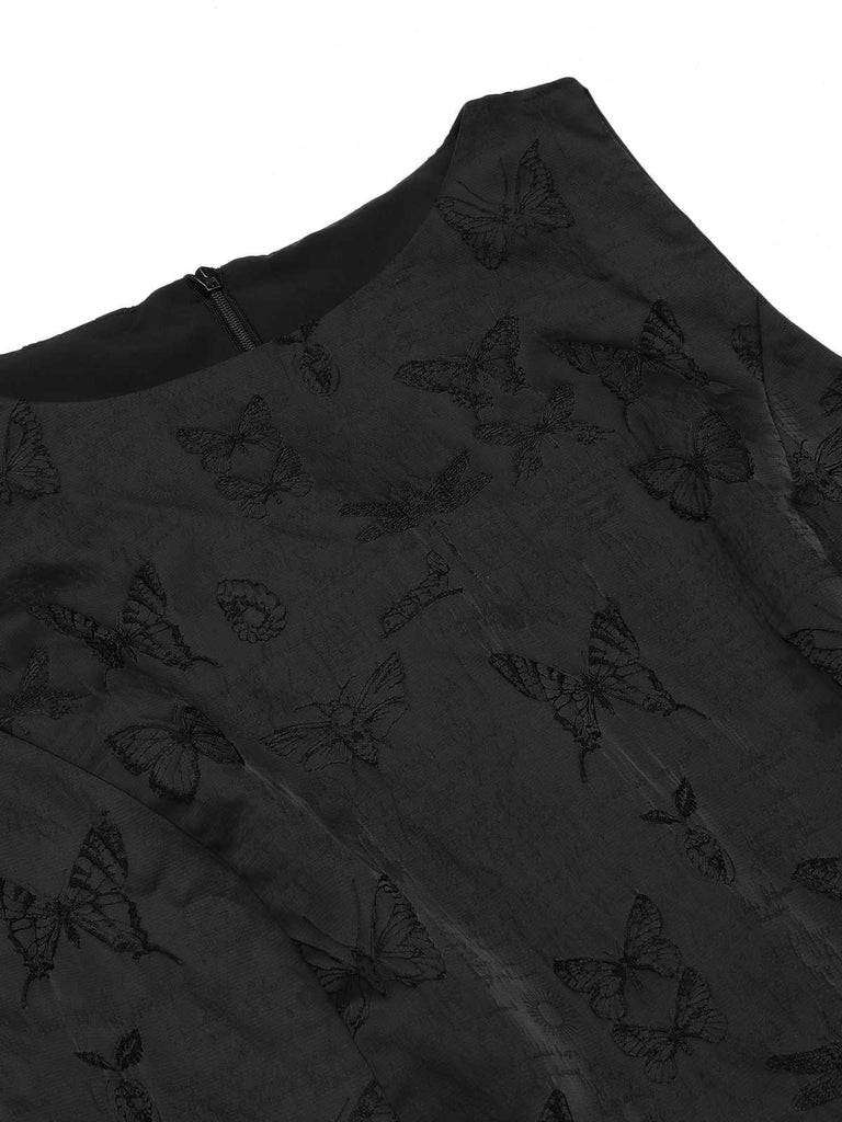 Black 1960s Sleeveless Butterflies Belted Solid Dress: timeless style reimagined