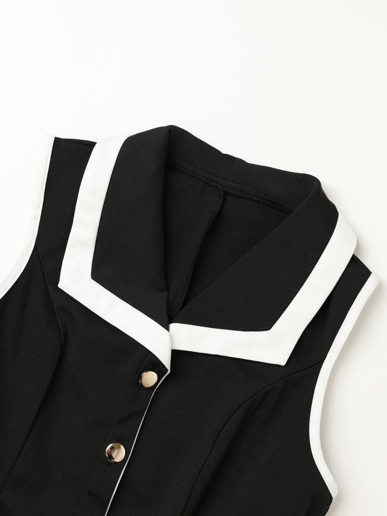 Black 1960s Sleeveless Lapel Button Bodycon Dress, vintage dress, retro fashion - perfect for women who love vintage and retro fashion