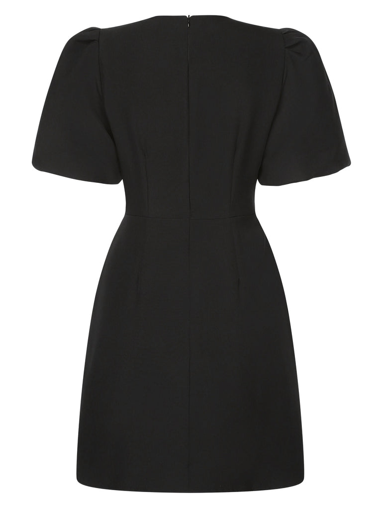 Black 1960s Solid Bow Hollow Puff Dress, vintage dress, retro fashion - perfect for women who love vintage and retro fashion