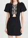 Black 1960s Solid Bow Hollow Puff Dress, vintage dress, retro fashion - perfect for women who love vintage and retro fashion