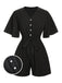 Black 1960s Solid Flare Sleeve V-Neck Romper, vintage romper, retro jumpsuit - perfect for women who love vintage and retro fashion