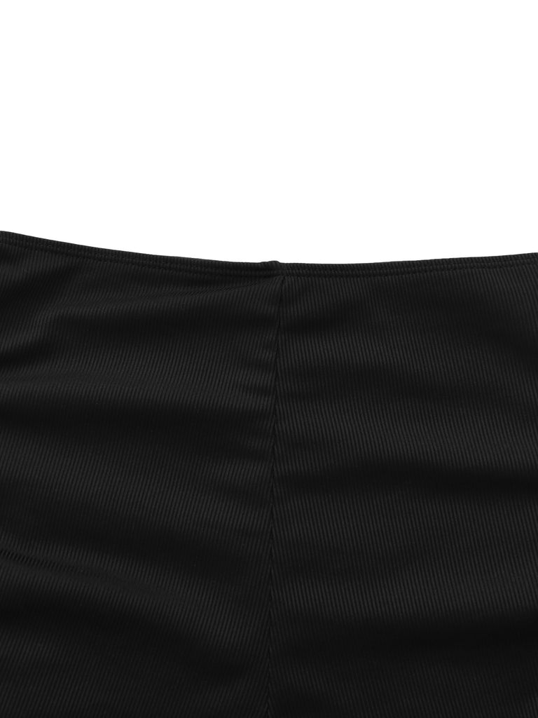 Black 1960s Solid Halter Ruched Bikini Set | vintage swimwear, retro swimsuit, pin-up style - perfect for retro fashion enthusiasts