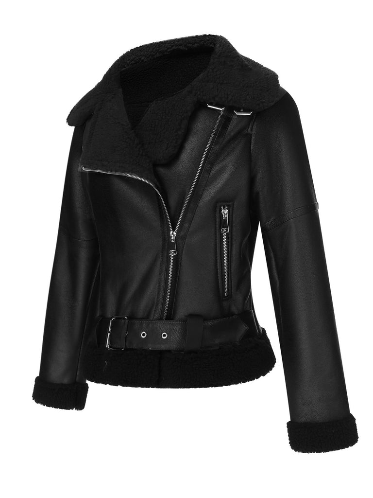 Black 1960s Solid Lapel Faux Leather Coat, vintage coat, retro outerwear - perfect for women who love vintage and retro fashion