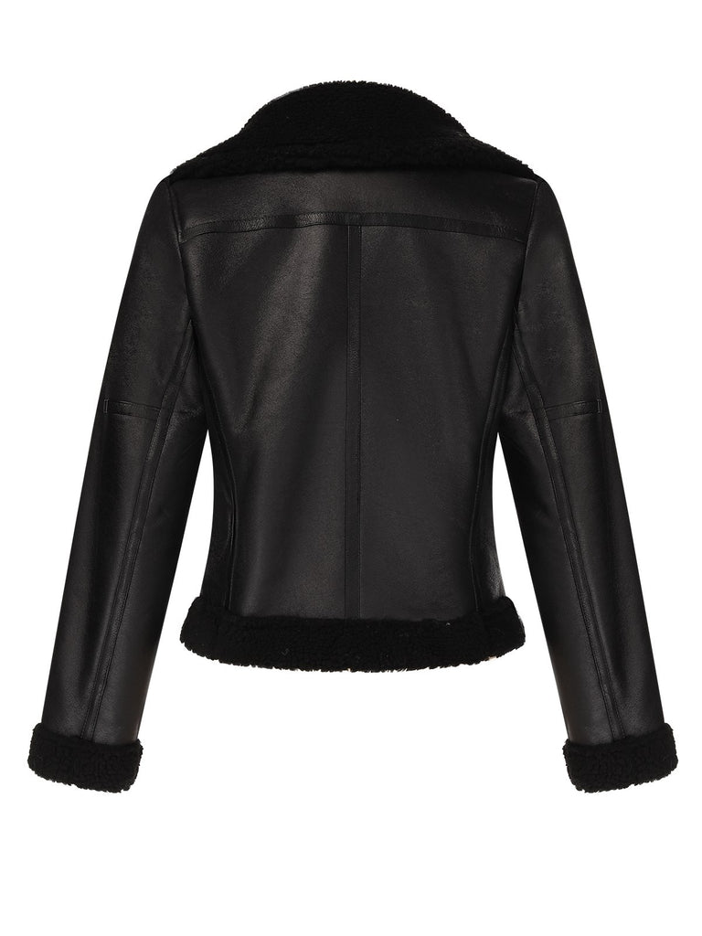 Black 1960s Solid Lapel Faux Leather Coat, vintage coat, retro outerwear - perfect for women who love vintage and retro fashion