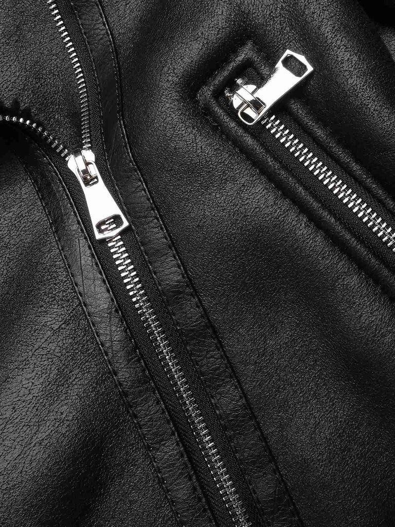 Black 1960s Solid Lapel Faux Leather Coat, vintage coat, retro outerwear - perfect for women who love vintage and retro fashion