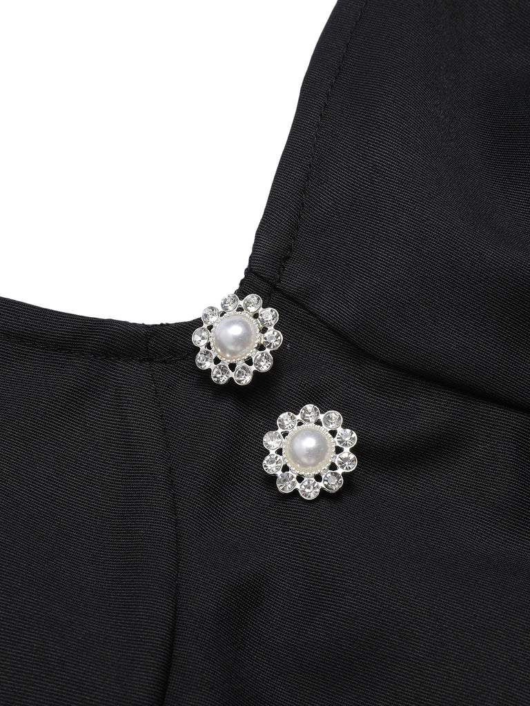 Retro Stage Elegant Cocktail Party Dress Pearl Buttons Deco Cut-Out Back Midi Dress Retro Stage Elegant Cocktail Party Dress Pearl Buttons Deco Cut-Out Back Midi Dress