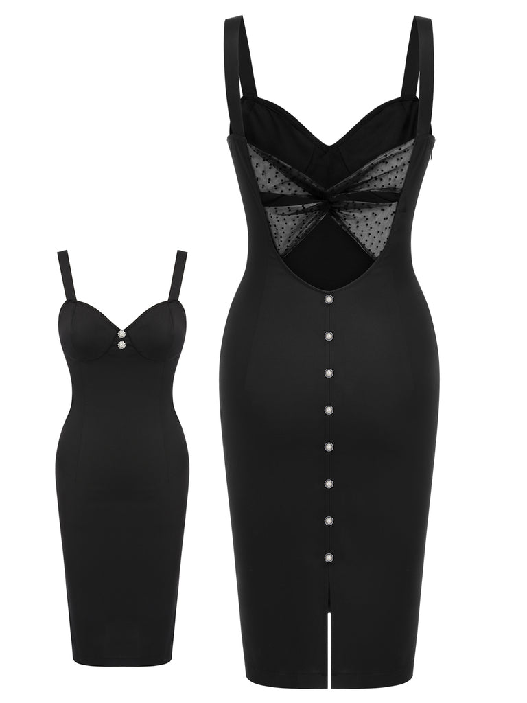 Retro Stage Elegant Cocktail Party Dress Pearl Buttons Deco Cut-Out Back Midi Dress Retro Stage Elegant Cocktail Party Dress Pearl Buttons Deco Cut-Out Back Midi Dress