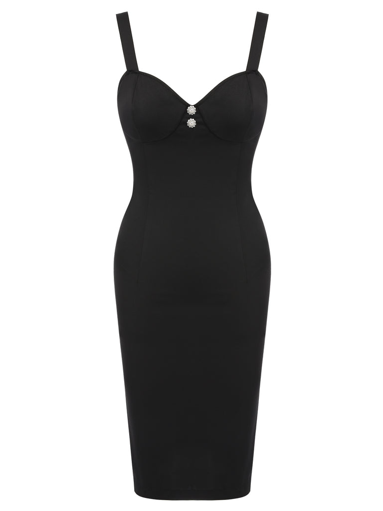 Retro Stage Elegant Cocktail Party Dress Pearl Buttons Deco Cut-Out Back Midi Dress Retro Stage Elegant Cocktail Party Dress Pearl Buttons Deco Cut-Out Back Midi Dress