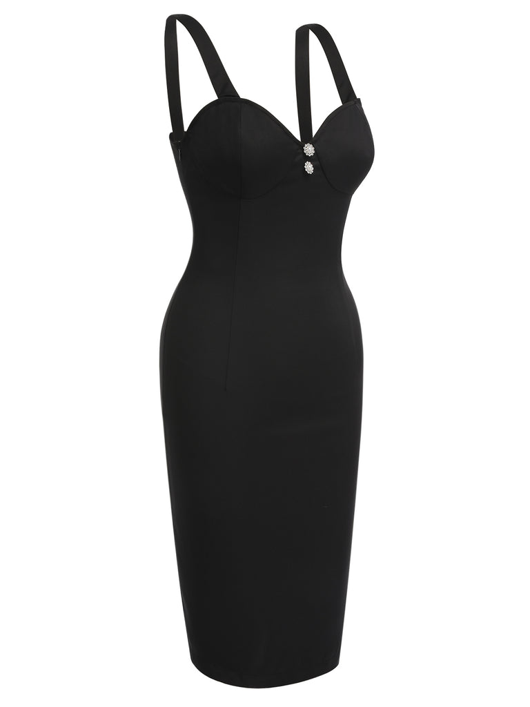 Retro Stage Elegant Cocktail Party Dress Pearl Buttons Deco Cut-Out Back Midi Dress Retro Stage Elegant Cocktail Party Dress Pearl Buttons Deco Cut-Out Back Midi Dress