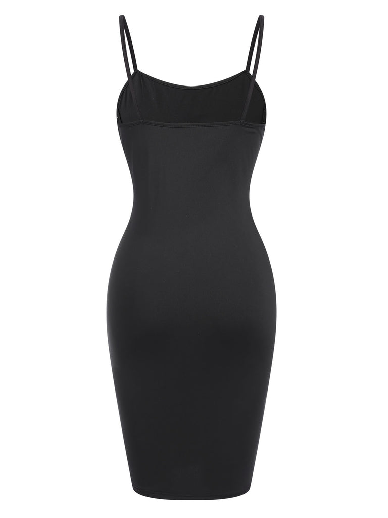 Black 1960s Solid Pearl Spaghetti Straps Dress, vintage dress, retro fashion - perfect for women who love vintage and retro fashion