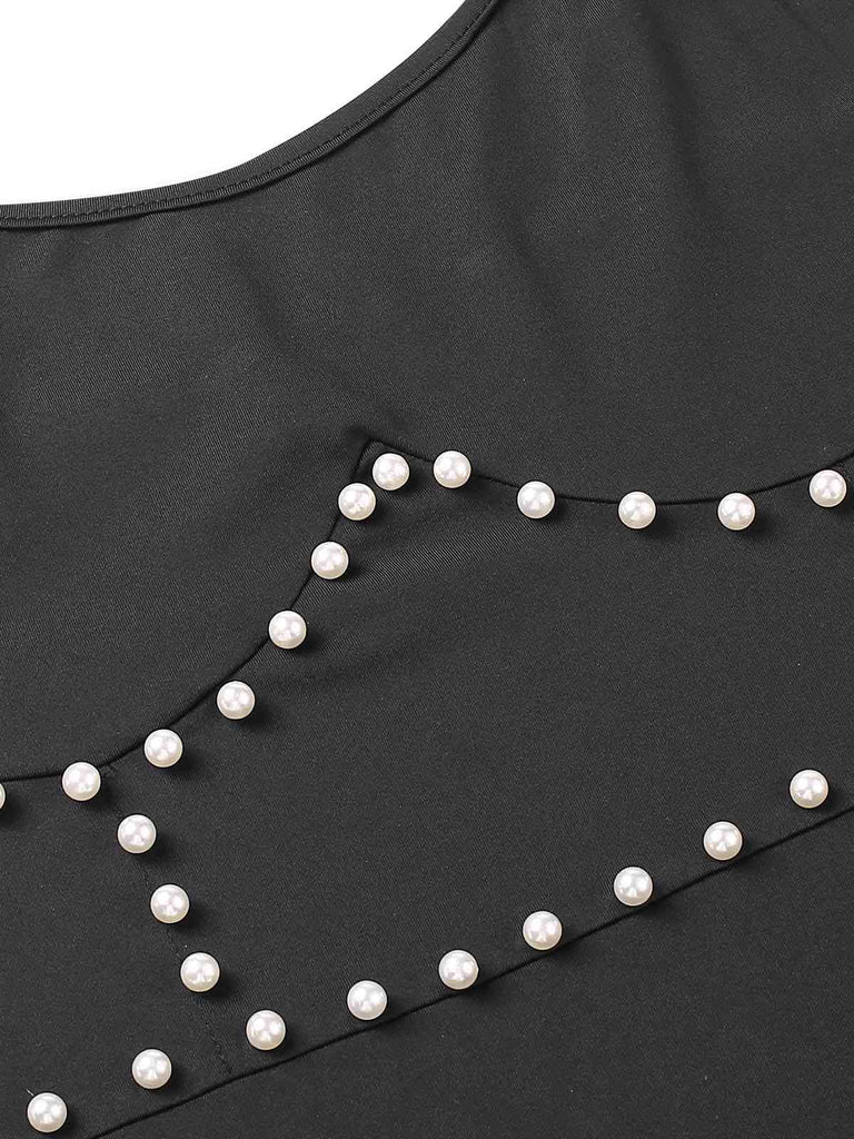 Black 1960s Solid Pearl Spaghetti Straps Dress, vintage dress, retro fashion - perfect for women who love vintage and retro fashion