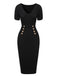 Black 1960s Solid V-Neck Buttons Dress, vintage dress, retro fashion - perfect for women who love vintage and retro fashion