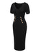 Black 1960s Solid V-Neck Buttons Dress, vintage dress, retro fashion - perfect for women who love vintage and retro fashion