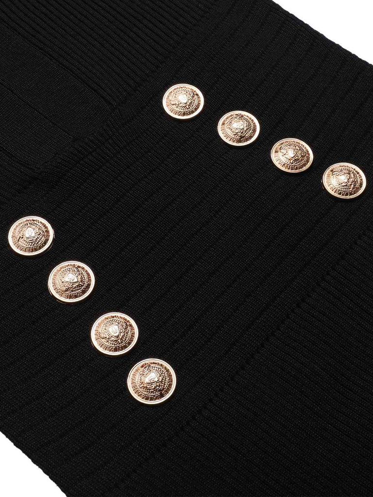 Black 1960s Solid V-Neck Buttons Dress, vintage dress, retro fashion - perfect for women who love vintage and retro fashion