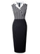 Black 1960s Striped Patchwork Lapel Pencil Dress
