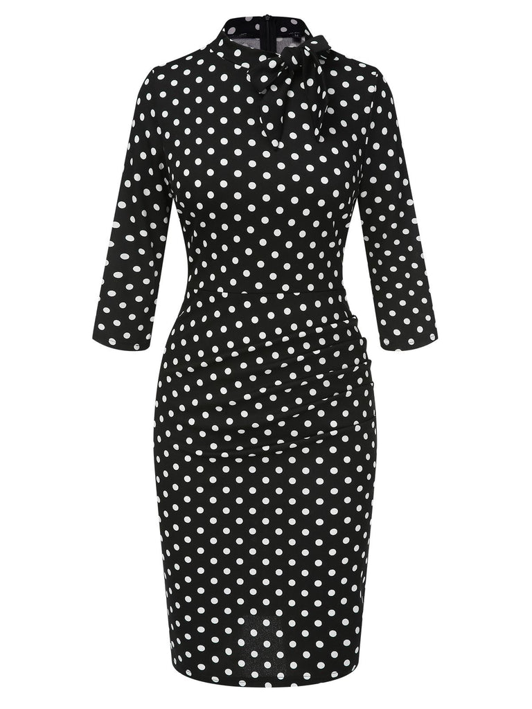 Black 1960s Tie Neck Polka Dots Dress, vintage dress, retro fashion - perfect for women who love vintage and retro fashion