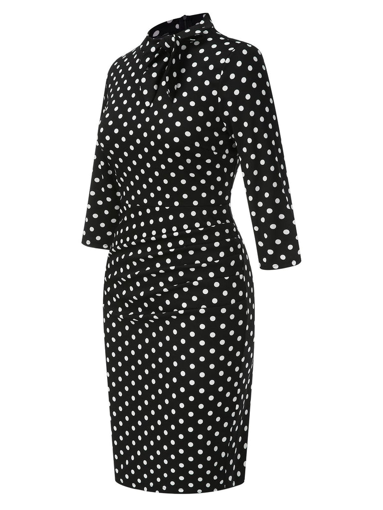 Black 1960s Tie Neck Polka Dots Dress, vintage dress, retro fashion - perfect for women who love vintage and retro fashion