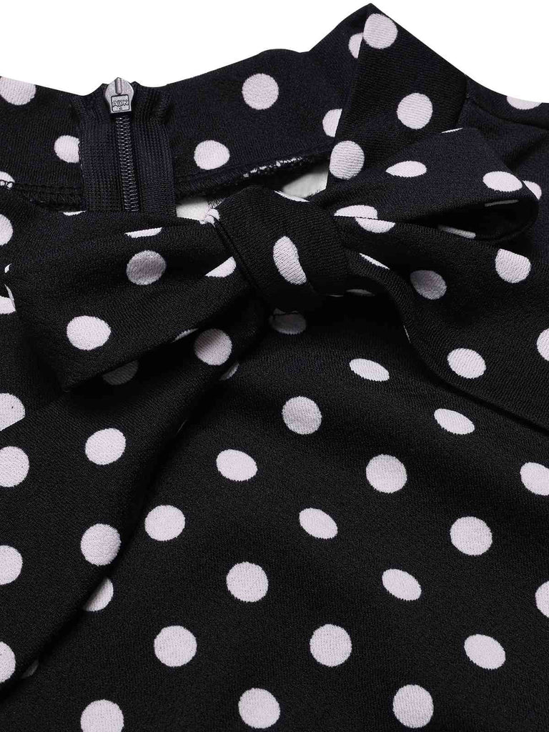 Black 1960s Tie Neck Polka Dots Dress, vintage dress, retro fashion - perfect for women who love vintage and retro fashion