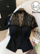Black 1960s V-Neck Lace Patchwork Blouse, vintage top, retro blouse - perfect for women who love vintage and retro fashion