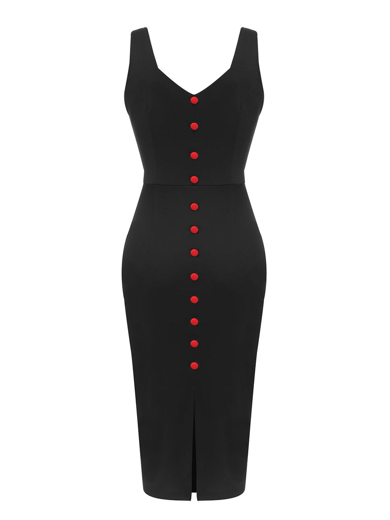 Black 1960s V-Neck Solid Bodycon Dress Black 1960s V-Neck Solid Bodycon Dress
