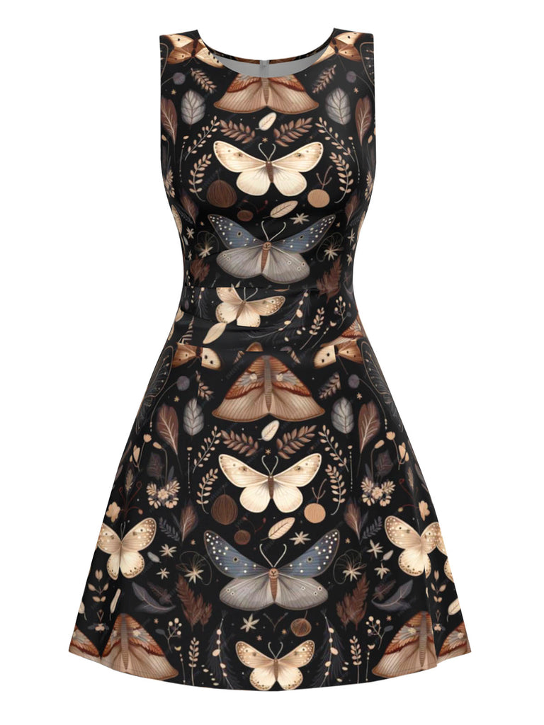 Witchy Gothic Nature Moth Butterfly Print Dress Black Witchy Gothic Nature Moth Butterfly Print Dress Black