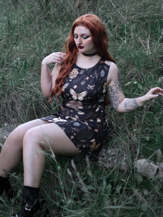 Black 1960s Witch Moth Butterfly A-Line Dress - vintage dress, retro fashion, classic black