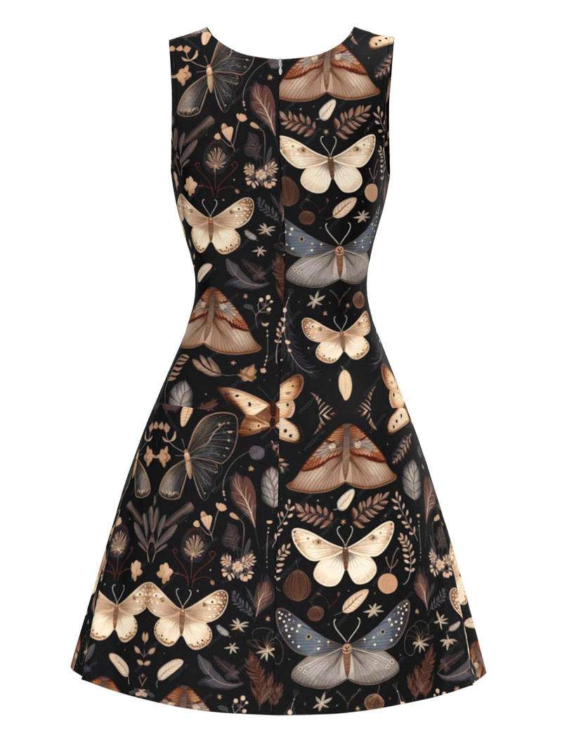 Gothic Witchy Dress Moth Butterfly Print Sleeveless A-Line Mini Dress