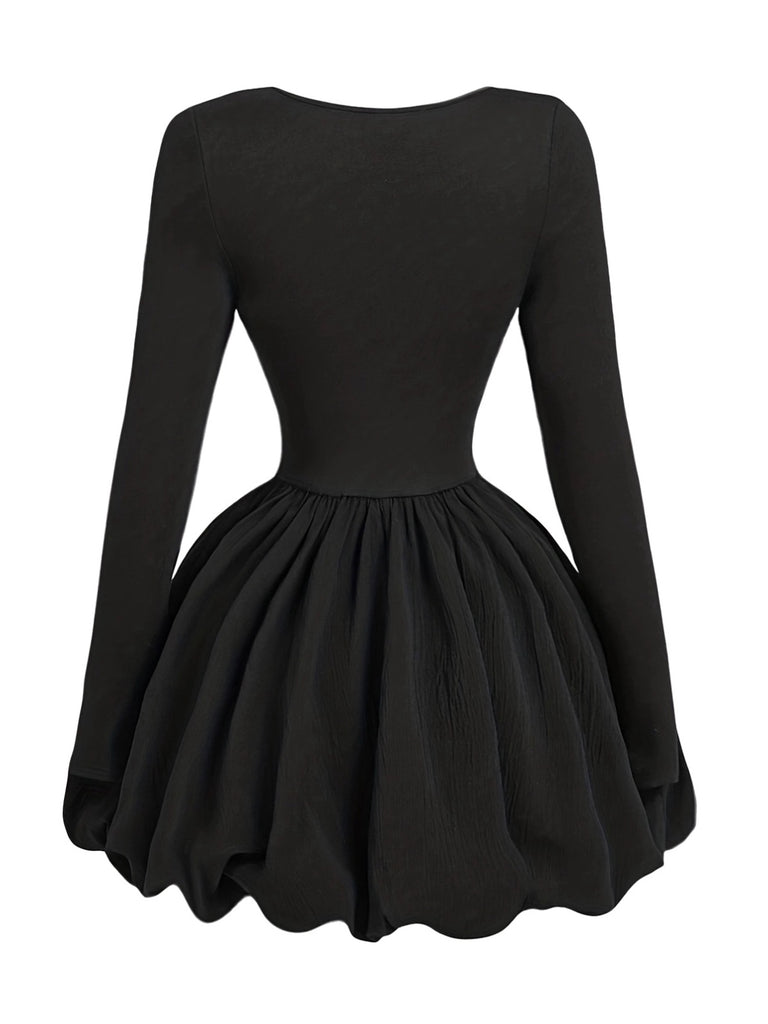 Black 1970s 3D-Bow Solid Bubble Dress - vintage dress, retro fashion, classic black