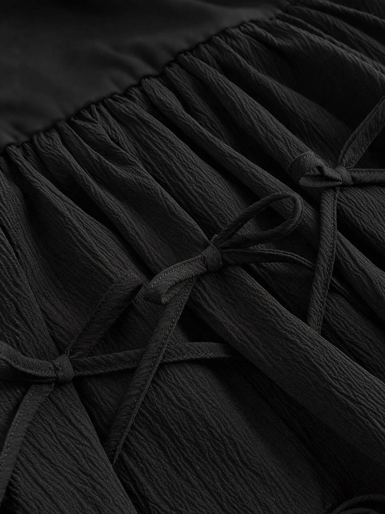 Black 1970s 3D-Bow Solid Bubble Dress - vintage dress, retro fashion, classic black