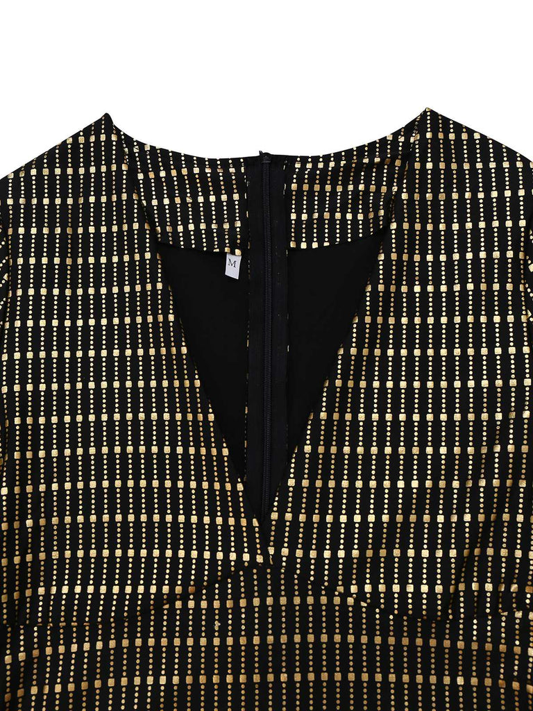 Black 1970s Bell Sleeve Sheer Belted Disco Dress - vintage dress, retro fashion, classic black