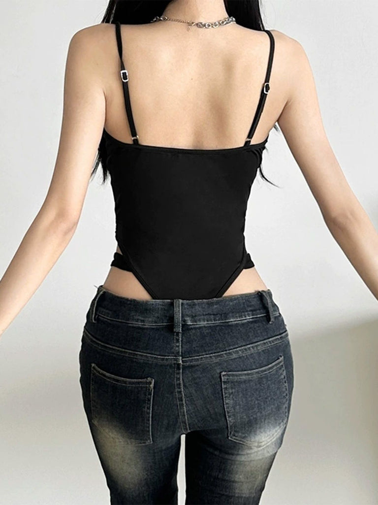 Black 1970s Cutout Bodycon Strap Bodysuit - vintage fashion, retro style, classic black