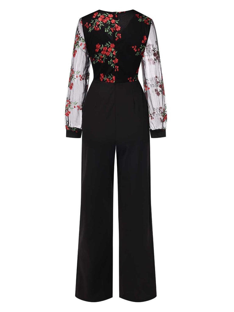 Black 1970s Embroidered Floral Jumpsuit — 1970s style that transcends decades