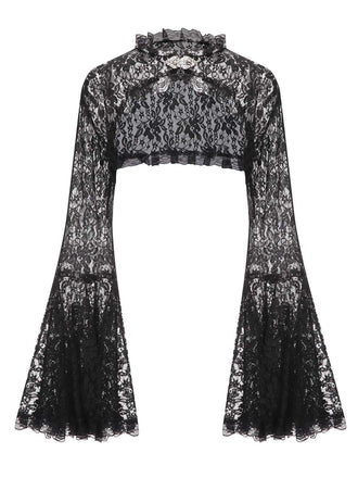 Black 1970s Flare Sleeved Lace Sheer Cape, vintage fashion, retro style - perfect for women who love vintage and retro fashion