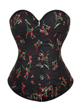 Black 1970s Floral Embroidered Corset Top - vintage fashion, retro style, classic black