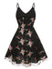 Black 1970s Floral Embroidered Mesh Strap Dress, vintage dress, retro fashion, floral print - perfect for women who love vintage and retro fashion