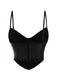 Black 1970s Gothic Cross Faux Leather Cami Top - vintage fashion, retro style, classic black