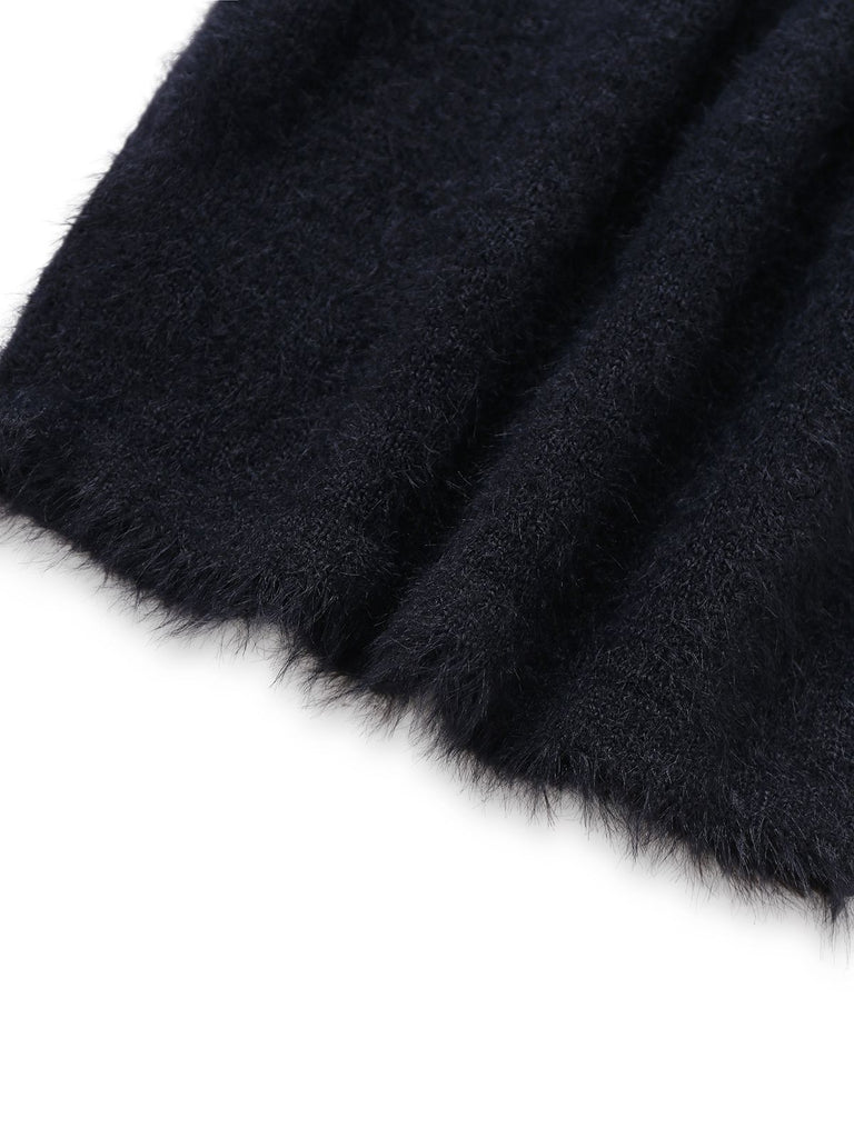 Black 1970s Halloween Pumpkin Faux Mink Sweater - vintage fashion, retro style, classic black