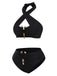 Black 1970s Halter Cross-Neck High-Waist Swimsuit: 1970s Riviera elegance, reimagined for her