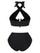 This Black 1970s Halter Cross-Neck High-Waist Swimsuit carries 1970s vacation dreams in every stitch